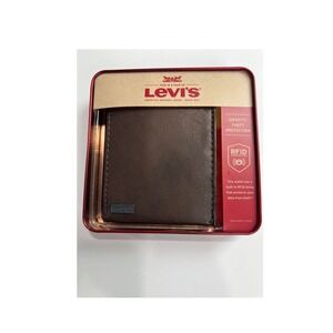 Levi's Bifold Wallet Mens NS Brown RFID Protection Leather Accessory Gift Tin A5